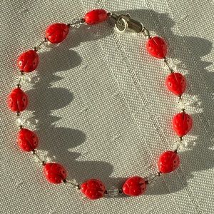 Sterling Silver Crystal Bead Ladybug Bracelet
